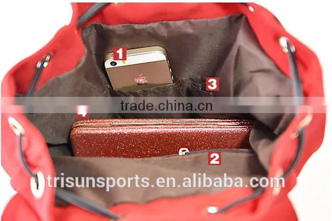 100% cotton red color drawstring backpack for school teenagers