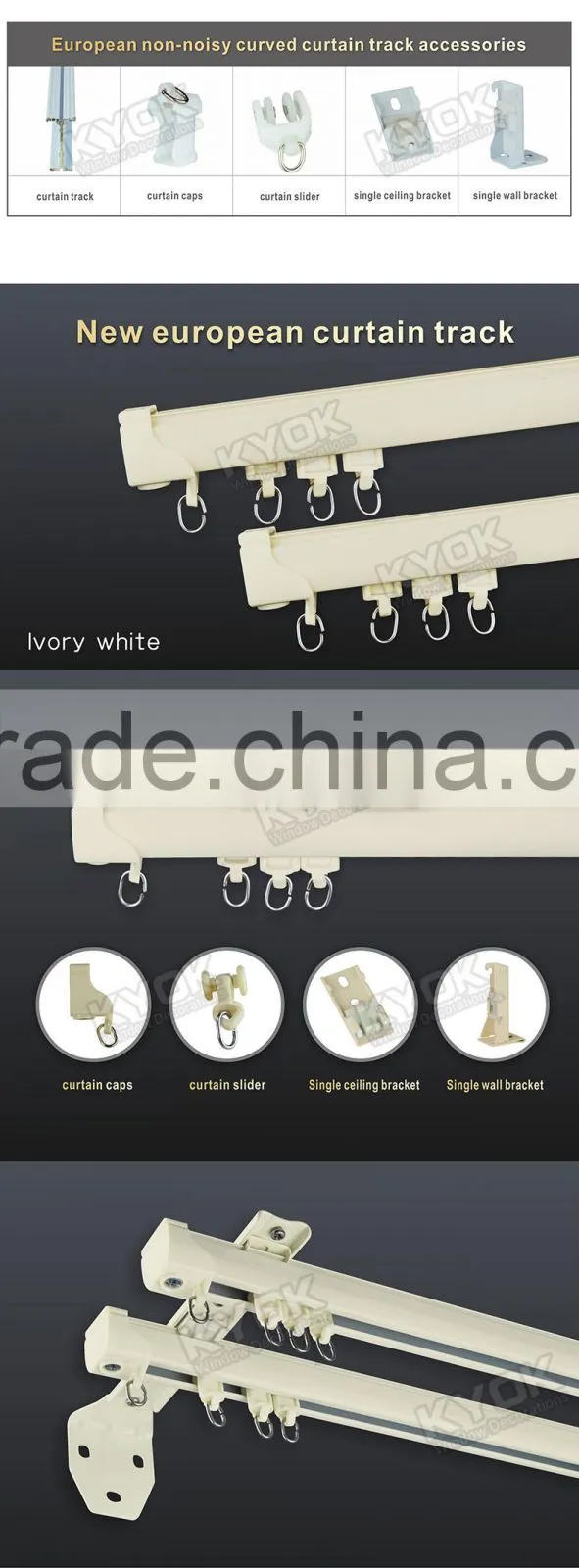 KYOK curved curtain track & curtain rod accessories factory, double curtain track