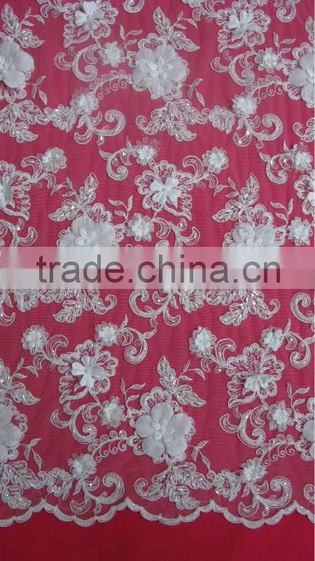 54' Width beaded lace fabric ivory cording