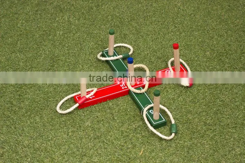 Wooden quoits game set backyard game rope ring toss