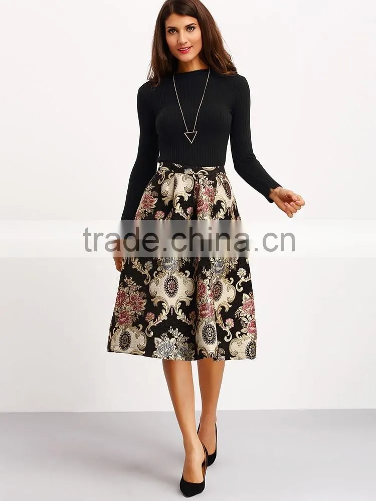 2016 fall and winter vintage floral latest long skirt design