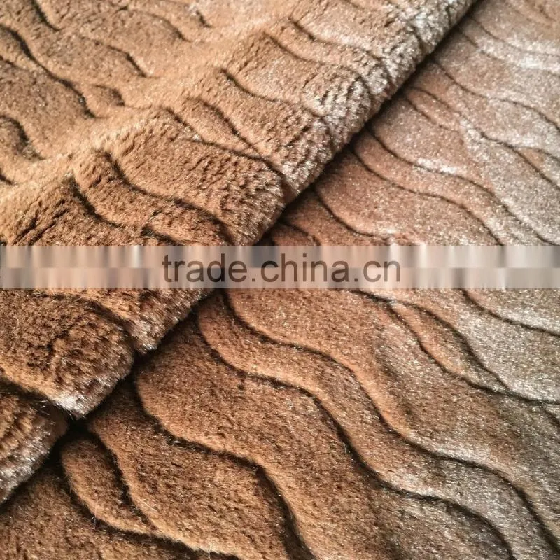 brown short pile wave pattern fake fur fabric for garment,bag