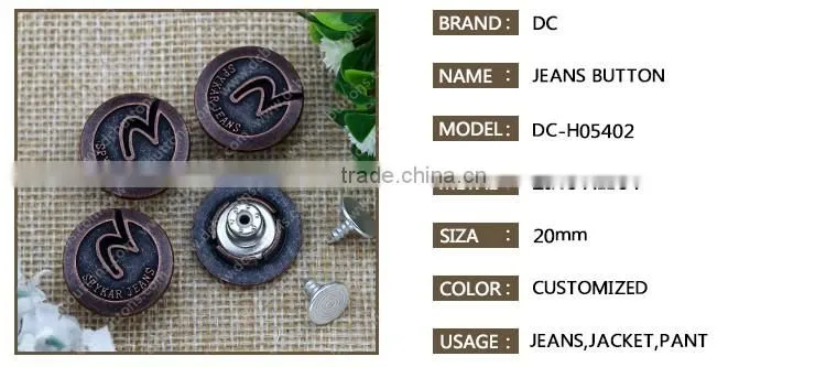 Wholsale Vintage style metal jeans button zinc alloy button for denim
