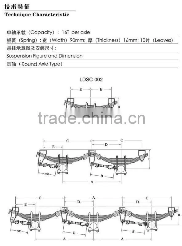 EuropeanType 16 t Heavy Truck Semi Trailer Independent Suspension Tandem 2 Axles Suspension