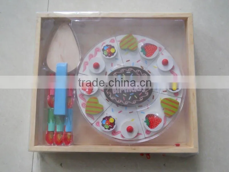 wood birthday cake sets toy with fruits fittings and candle