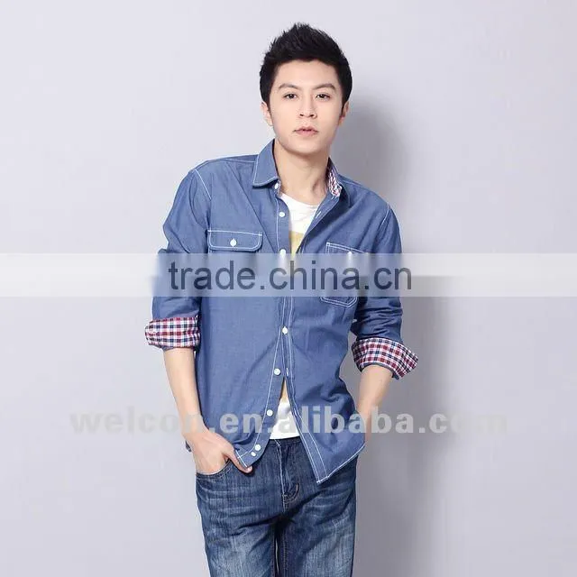 Latest brand design European style slim fit casual solid fancy fashion men denim shirts