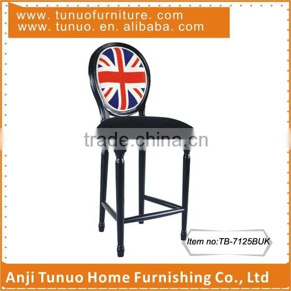 black high bar stool wooden bar chair with UK flag TB-7125BUK
