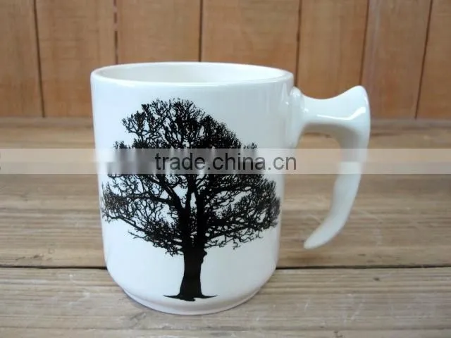 White Ceramic Mug with Black Tree Decal for Office