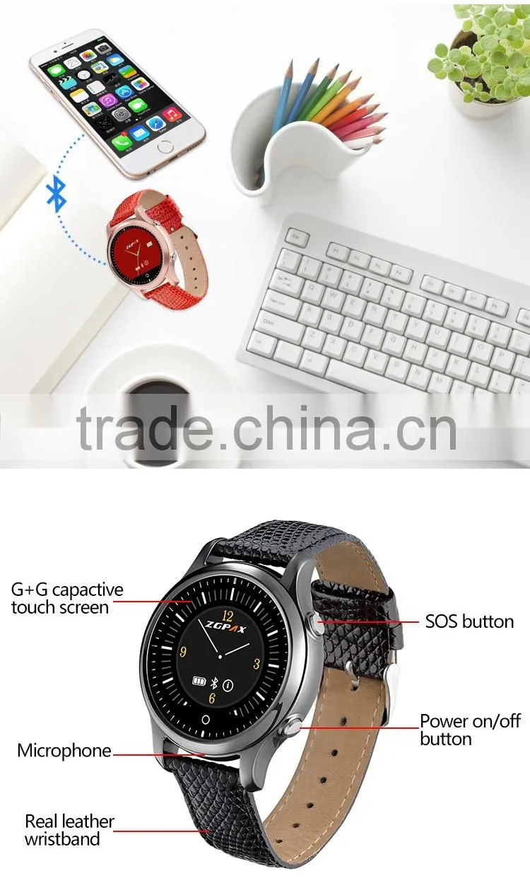S360 android smart watch for iphone 5 bluetooth price of phone leather smart watch with 1.22" display