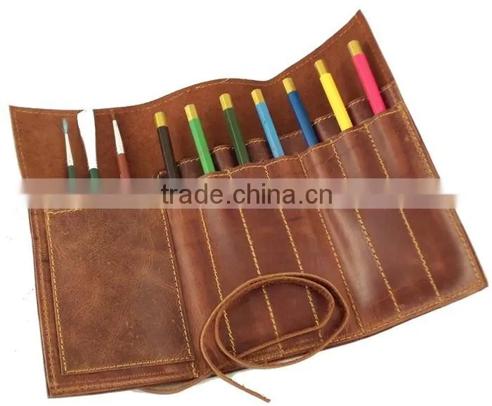 Rustic Genuine Leather Pencil Roll - Pen and Pencil Case