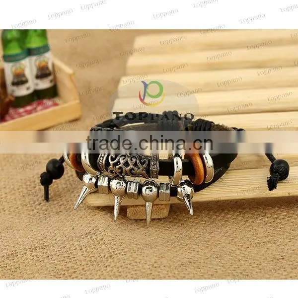 newest design hot sale fashion cheap leather barcelet jewelry