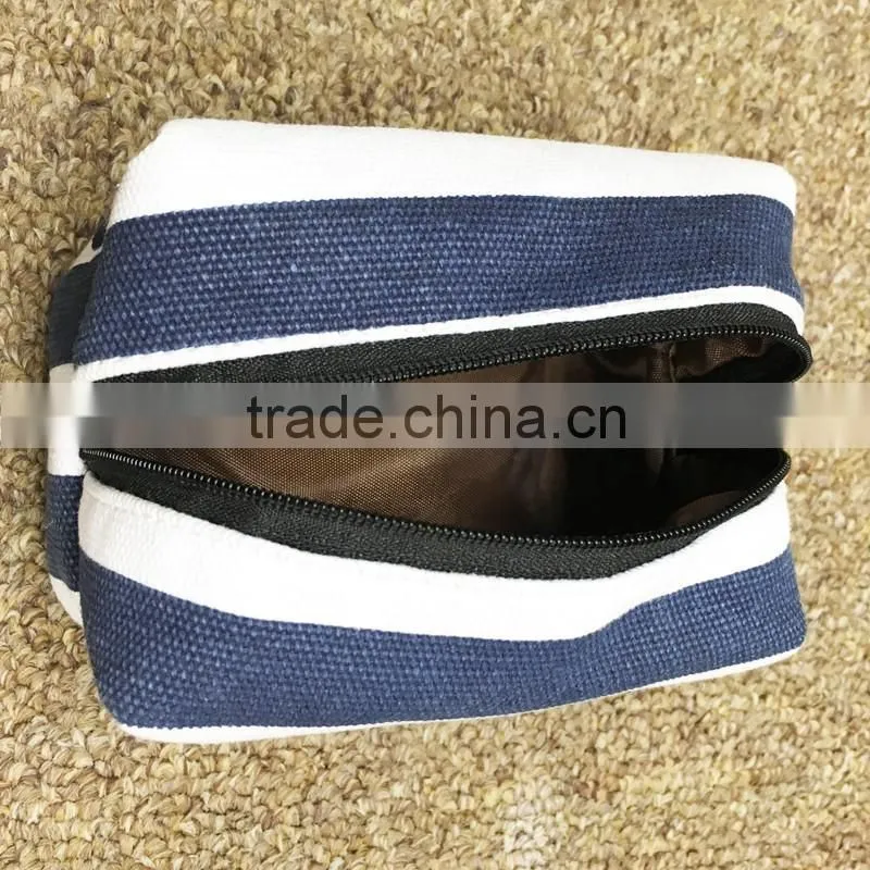 block stripe cotton canvas zipper make up bag small pouch case