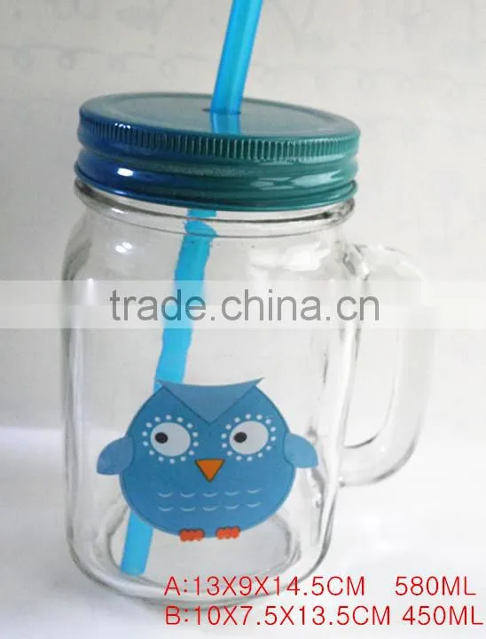 Straw beverage glass jar with handle