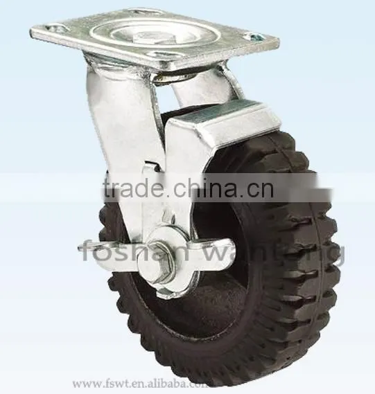 Double Steel Bearings Heavy Duty Iron Core Black Rubber Caster Wheel