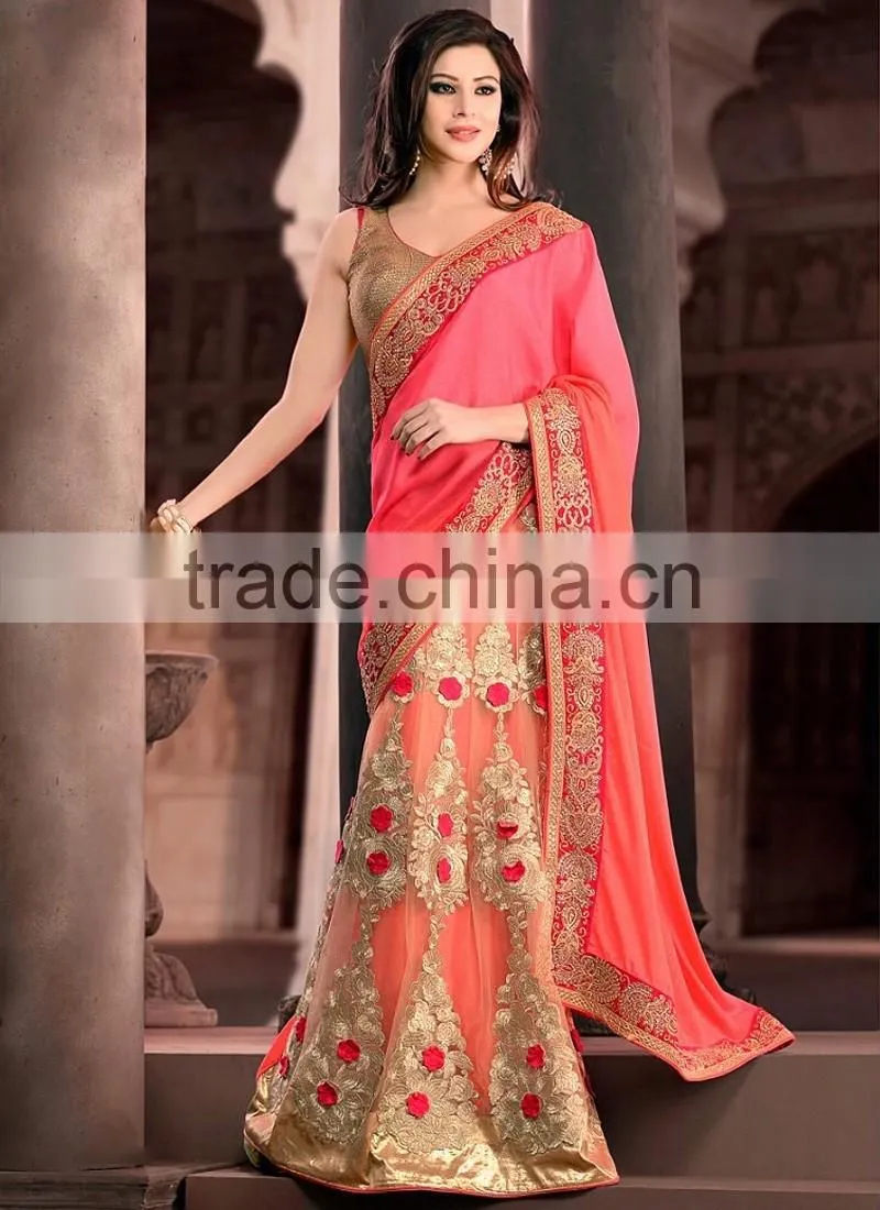 Pink Georgette On Net Lehenga Saree