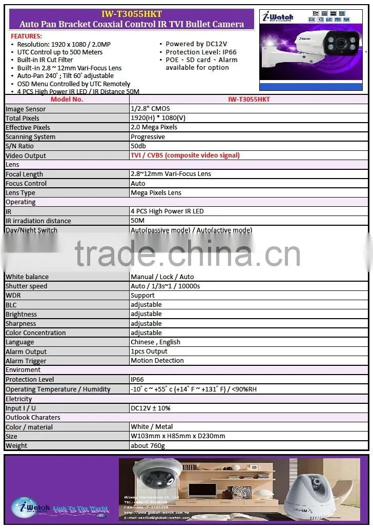 IW-T3055HKT 1080P Built in IR Cut Filter TVI Camera