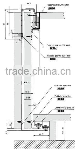 Outer-hanging wardrobe sliding door fittings