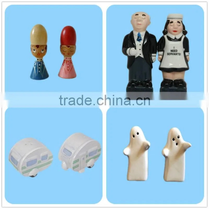 Butler and maid housekeeper ceramic magnetic salt and pepper jar