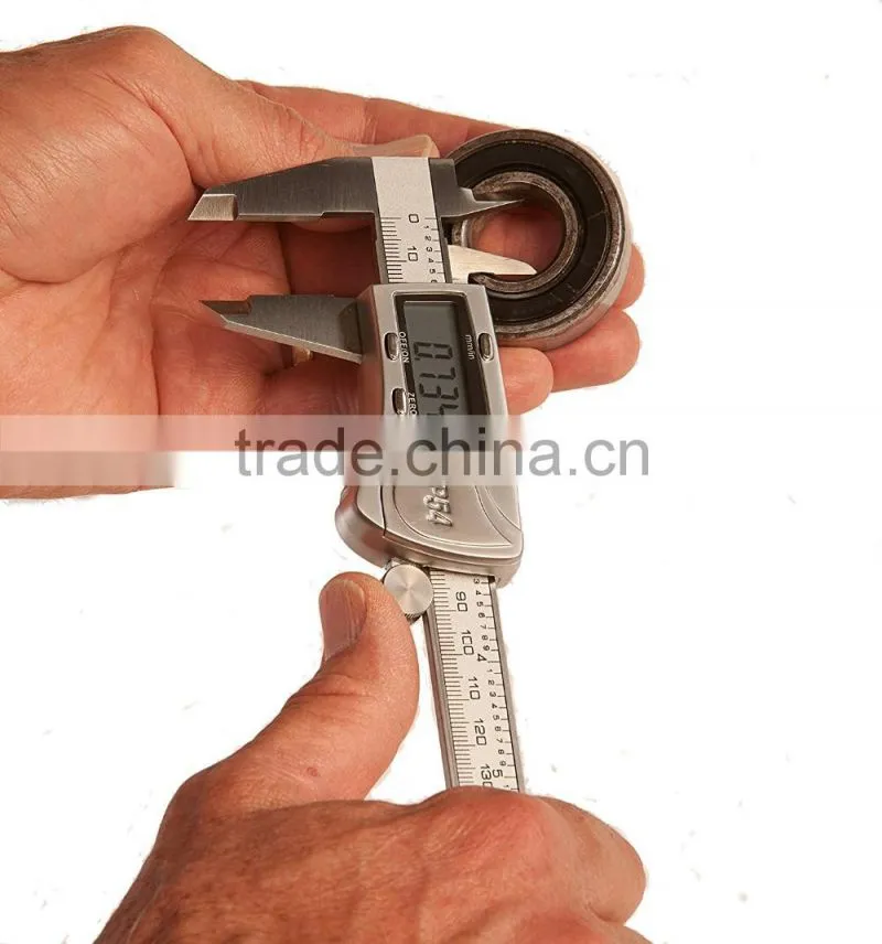 Digital Caliper, Water Resistant, Fractions, 6"/150mm, Durable Stainless Steel