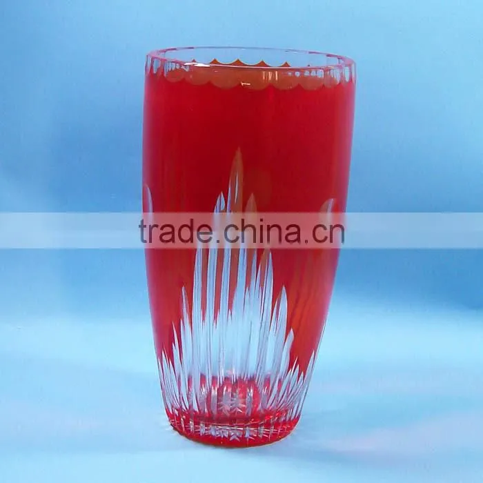 hand etched overlay flower shop best selling China glass vase