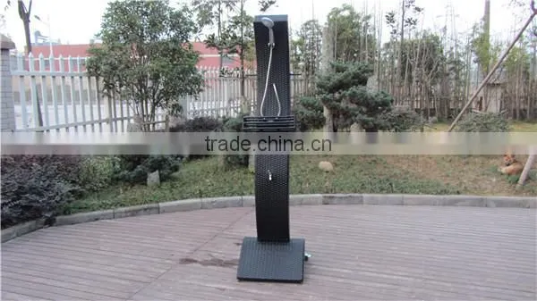 Twisted shaped rattan shower with a pulley system