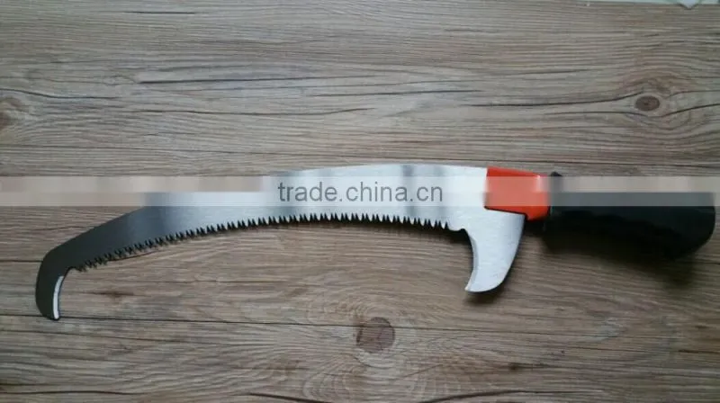 high tree cut curve pruning saw with steel and rubebr handle