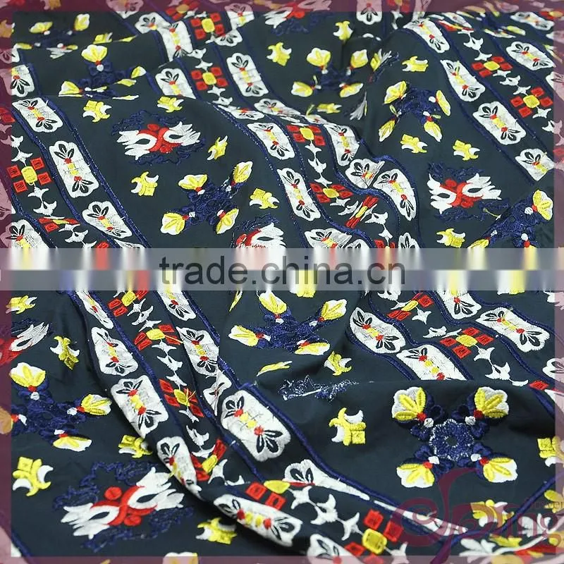 Colorful china design shining poly embroidery cotton lace fabric for dress/ tops