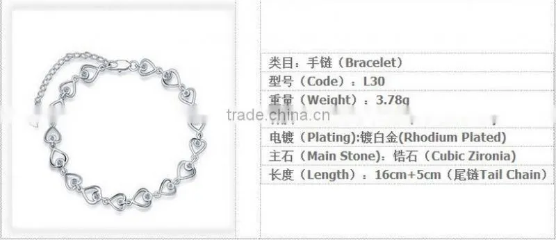 Fashion new design 925 sterling silver heart shape bracelet for Girls
