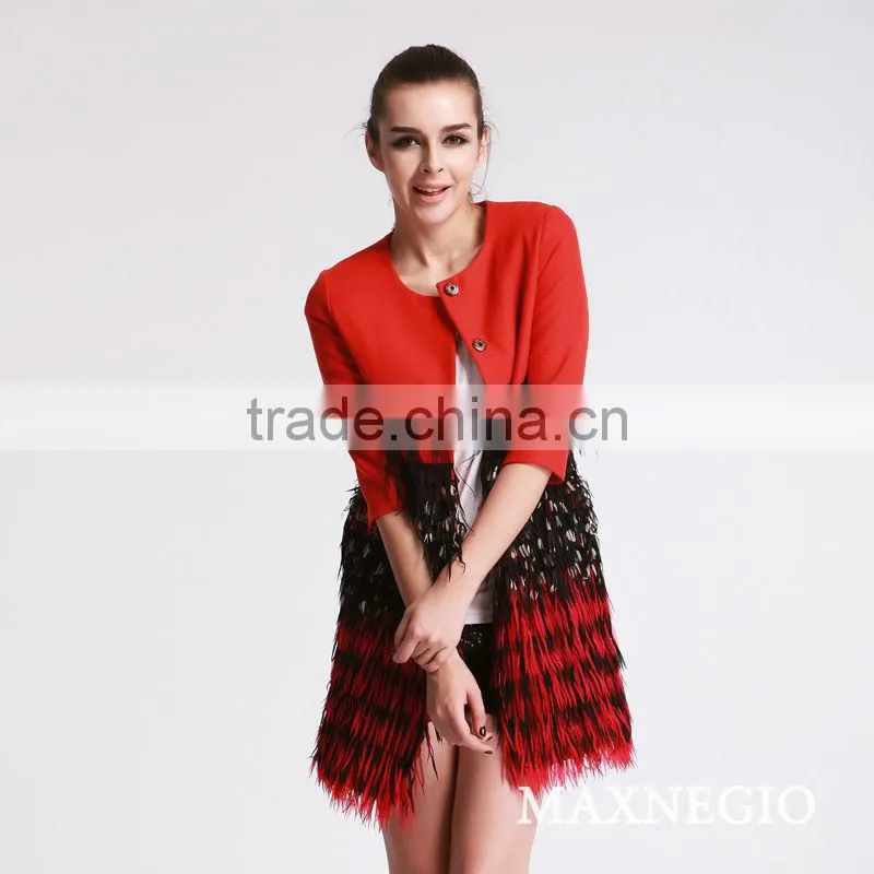 Half sleeve fashion ladies long wool coat design /women winter coat