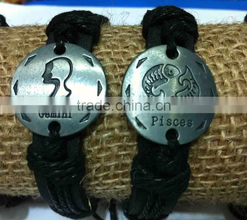 Zodiac sign leather bracelet,Scorpio sign leather bracelet