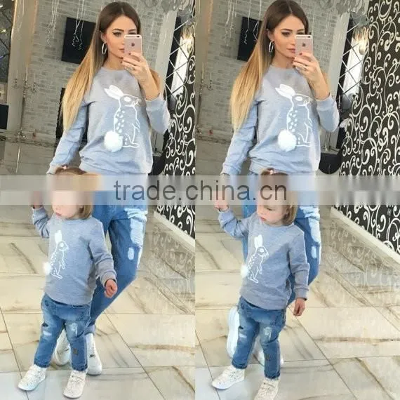 Funny Bunny Fleece Hoodies Pullover Kids Winter Clothes Mommy And Me Outfits Pullover Custom Sweatshirt