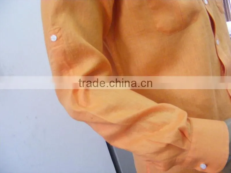 2016 men's organge linen shirt with two chest pockets