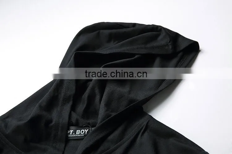Men Black zipper o ring Hip hop t shirt with hood