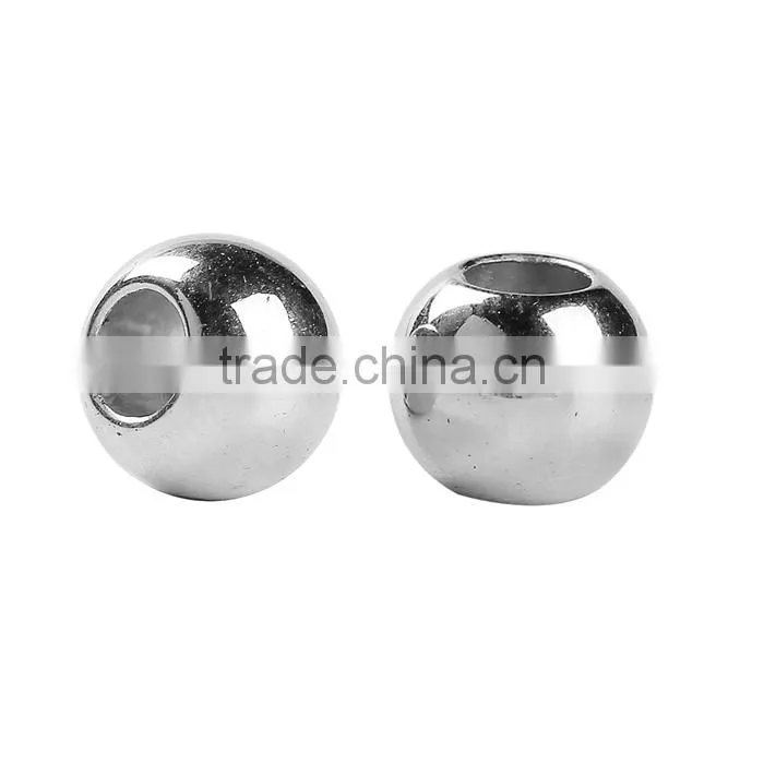 CCB Plastic European Style Large Hole Charm Beads Round Silver Tone