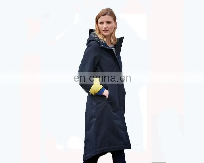 Dongguan Manufacturer Professional Customization Freestyle Women's Navy Parka with Fur Hood Ladies Warm Long Jacket