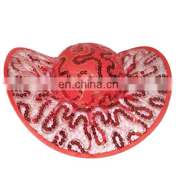 MCH-2251 Fashion cheap wholesale ladies various party wide warping brim floppy gauze hat with pattern