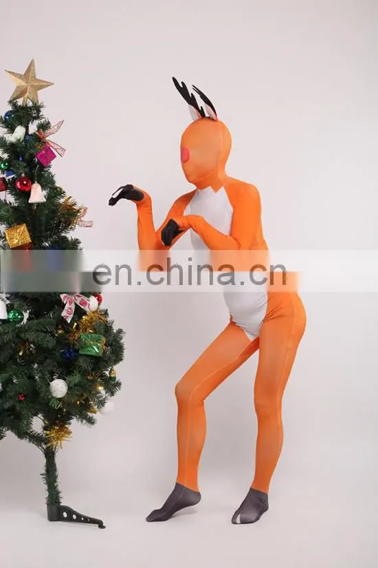 Christmas Day Santa Deer Full Body Spandex Lycra Cosplay Costume Orange