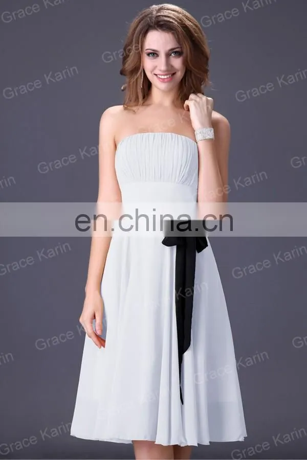 Grace Karin Strapless Knee Length Chiffon Bridesmaid Dress CL4096