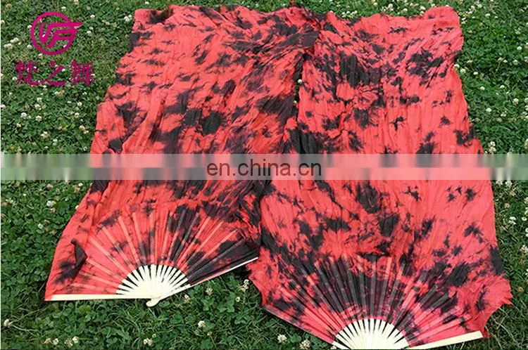 P-9074 New arrival dyed 100% real silk long belly dance fan veil with size 1.8m and 1.5m