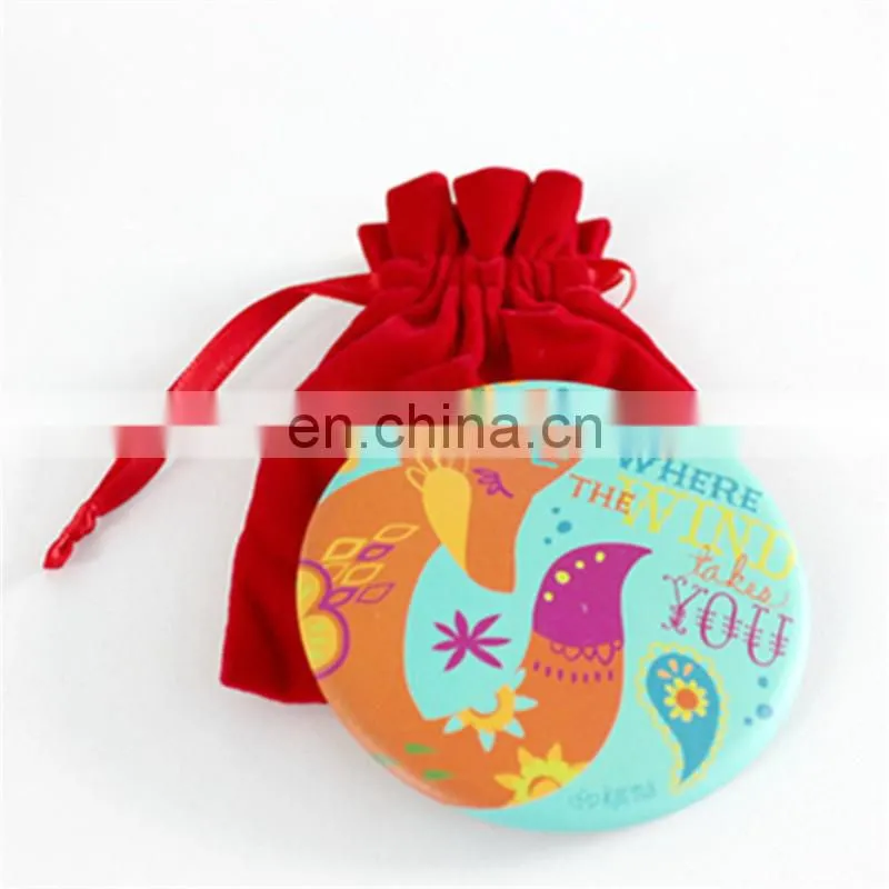 Custom portable plain one-way 75mm cartoon makeup mirror/pocket round metal mirror for promotion gifts