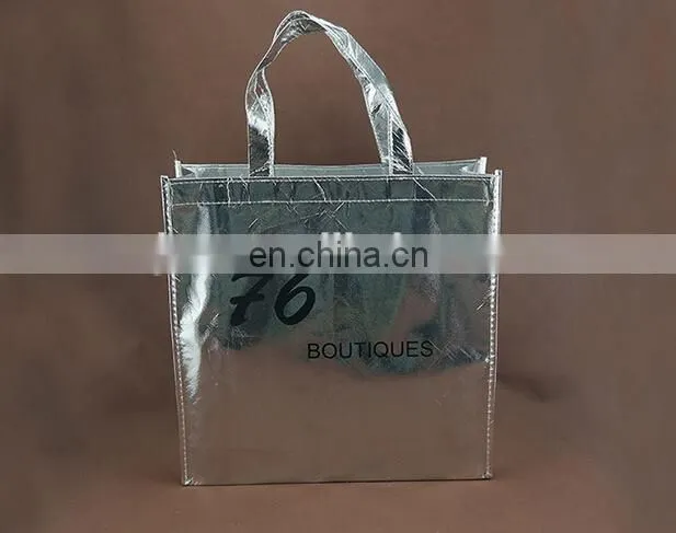 2015 promotional metallic silver color non woven shopping tote bag