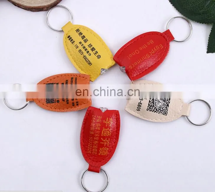 custom brand logo PU leather keychain with led light imitation fake leather led QR keychain cheap promotional gifts 2017