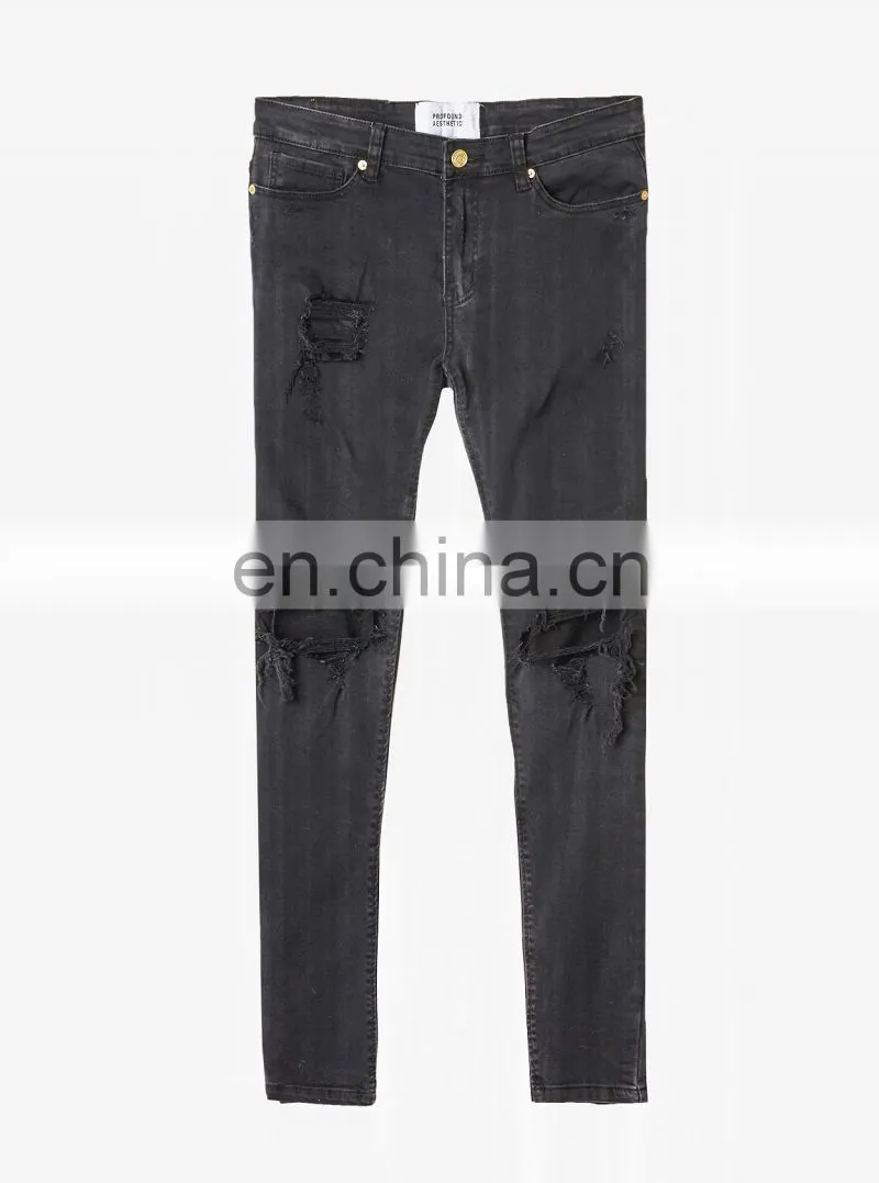 DiZNEW OEM custom USA 98%cotton skinny blue ripped jeans men