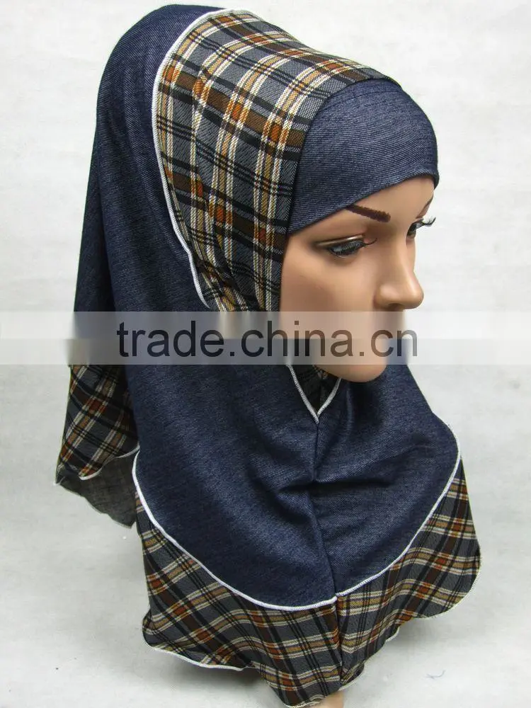 PT001 new Elastic Denim spring islamic scarf 2pcs hejab Two pieces muslim hijab