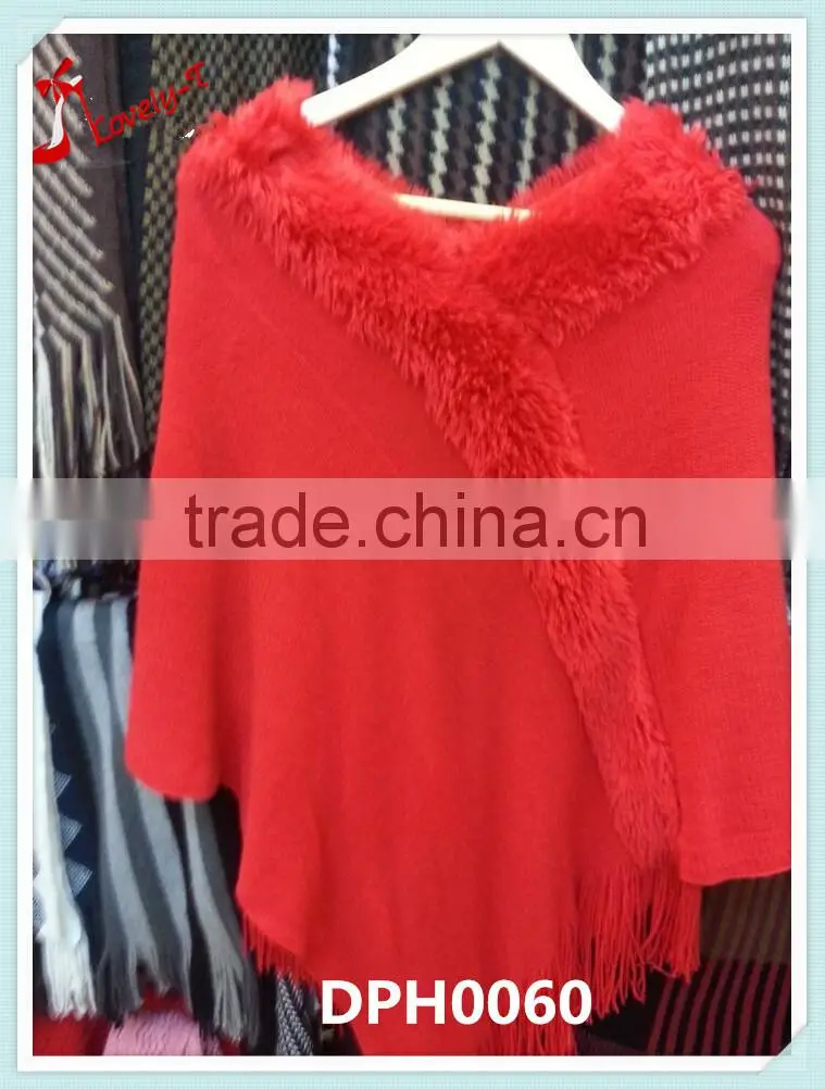 women warm cashmere knitted rabbit fur poncho