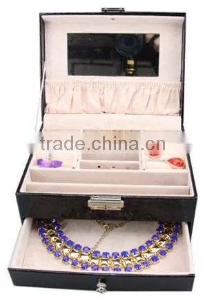 OEM Black leather tabletop jewelry display case,leather travel jewelry display case