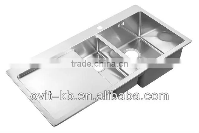 double bowl stainless steel sink with drainboard RTS 201A-2