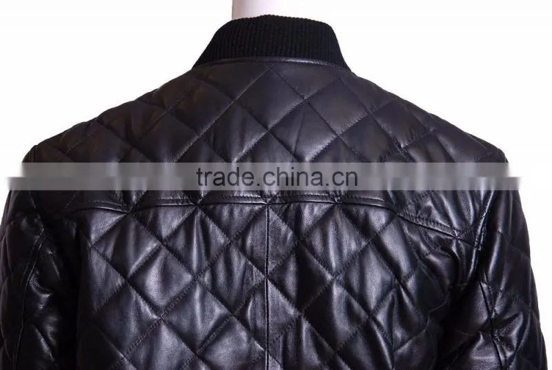 Quilted bomber man leather jacket