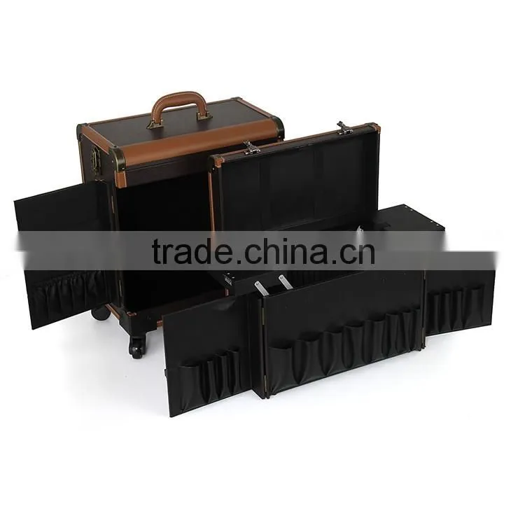 3 in 1 OEM PVC cosmetic makeup case wholesale trolley case with 4 wheels