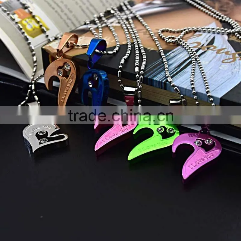 chinese couple fashion pendant color 316l stainless steel jewelry girlfriend heart pendant necklace